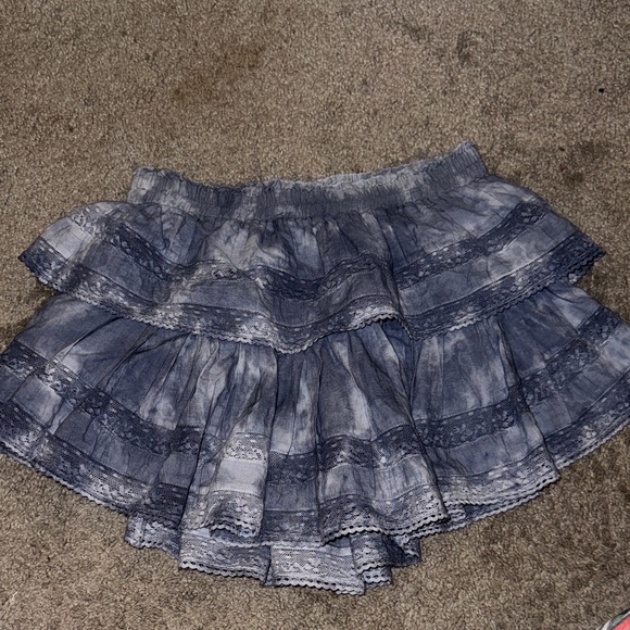 LoveShackFancy Blue and Gray Tiered Skirt